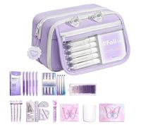 Pencil Case Set - PU Leather, 8.27x3.54 Inches,Large Capacity Cute Pouch | School Stationery Kit For Pens And Accessories, Organizer For Classroom, College, Office, Travel, Girls, Boys, Students