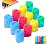 Pencil Sharpeners with Lid, 4 PCS Pencil Sharpeners with Lid, Dual Holes Compact Colored Handheld Pencils Sharpener, Portable Pencils Sharpener, for Office Home (B Triangle,12PCS)