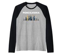 Pencilvania PA Pencil Skyline Divertente Pennsylvania Gioco di Parole Maglia con Maniche Raglan