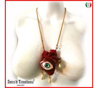 pendaglio cuore rosso occhio blu gioiello collana donna bigiotteria pendente oro