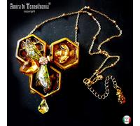 Pendaglio Gioiello Nido di Ape Collana Donna Lusso Bigiotteria Cristalli Insetti