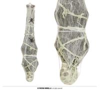 Decorazione appendibile scheletro cadavere in ragnatela appeso a testa in giù 120 cm con luce