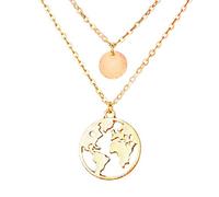 Pendant Elegant Boho Double Layers Women Round Sequins Hollow Earth Necklace Jewelry,Colour:Golden (Color : Golden)