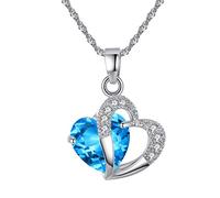 Pendant Elegant Silver Women Silver Crystal Zircon Coraz ¨ ® n Chain Necklace Sterling Silver Beautiful Gift for The Ni? As,Colour:Blue (Color : Blue)