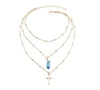 Pendant Elegant Women's Multilayer Thin Chain Cross Choker Necklace Bead Jewelry Gift,Colour:Golden + Green (Color : Golden+Blue)