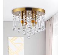 Pendant Lights, 4 Lights Flush Mount Ceiling Light Crystal Chandelier French Round Light Fixture with Crystal Accents Pendant(Gold)