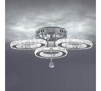 Pendant Lights, Elegant Chandelier Light 3 Rings Crystal Lamp Dimmable LED Ceiling Lamp Flush Mount Stainless Steel Pendant Lights Fixtures Compatible with Bedroom Dining Room Living Room Pend