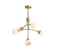 Pendant Lights, G4 Luxurious Brass Chandeliers 9 Light Semi Flush Mount Marble Ceiling Light Sputnik Chandelier Gold Compatible with Dining Room Farmhouse Kitchen Bedroom Pendant(5 Head)