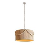 Pendant Lights, Hand-Woven Bamboo Wicker Drum Chandelier - Boho Rattan Pendant Lights Compatible with Bedroom Farmhouse Hemp Rope Cage Basket Ceiling Hanging Lamp with Wood Bead Compatible with Kitch