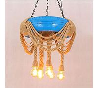 Pendant Lights, Industrial V-intage Chandelier Hemp Rope Ceiling Lamp Farmhouse Lighting 6 Light Home Decorat Lamp Fixture Compatible with Island Kitchen Farmhouse Cafes Pendant(Blue)