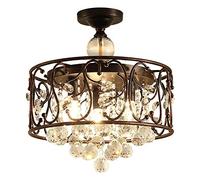 Pendant Lights, LED Chandelier Lamp Crystal Raindrop Chandelier Lighting Flush 40CM Ceiling Lamp Lampshade Fash Feather Light with Shade And Pendant Compatible with Living Room Bedroom Porc
