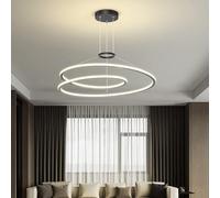 Pendant Lights, Minimalist 2-Ring Chandelier Lighting丨Modern LED Ceiling Lights Fixtures Compatible with Living Room Dining Room Staircase丨Aluminum Dimmable Ceiling Chandelier Pendant(Dark,60CM)