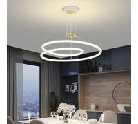 Pendant Lights, Minimalist 2-Ring Chandelier Lighting丨Modern LED Ceiling Lights Fixtures Compatible with Living Room Dining Room Staircase丨Aluminum Dimmable Ceiling Chandelier Pendant(White+Gold,60CM