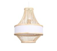 Pendant White Fabric Decor Light Hanging with Wood Canopy Chandeliers Lamp for Kitchen Island, Living Room, Dining Room(White,30 * 37cm)