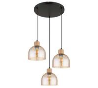 Pendelleuchte Deckenleuchte Metallo Nero Opaco Vetro Ambra Legno 3xE27 H 130 cm [EEK: Non valutato]