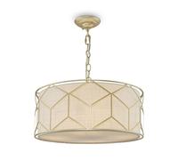 Pendelleuchte Lampada a Sospensione Rotondo Metallo Tessuto Ø 45 CM Oro Legno 4x
