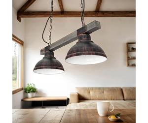 Pendelleuchte Legno Metallo IN Rame Antico Rustico 2x E27 Lampada Sala da Pranzo