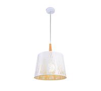 Pendelleuchte Metallo Legno Rotondo Ø 35 CM Bianco Natura Scandinava E27
