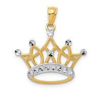 Pendente A Corona In Oro Giallo E Bianco Lucido Con Taglio A Diamante 14K