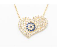 Pendente A Cuore Evil Eye In Oro 18K Argento Con Diamanti Pave