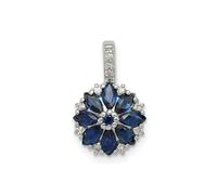 Pendente A Fiore In Zaffiro Blu E Diamante In Argento Sterling Placcato In Rodio