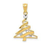 Pendente Albero Di Natale Felice Vacanze Babbo Natale In Oro Giallo E Bianco 14K