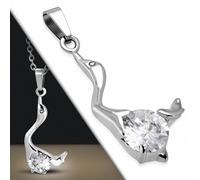 Pendente Cigno Amore Incastonato Con Una Gemma Bianca