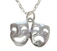 Pendente ciondolo Argento sterling a forma di maschera Tragedia comica teatrale con collana 46cm