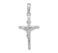 Pendente Croce Crucifisso INRI In Oro Bianco 10K Stile A Bastone 30Mm
