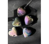 PENDENTE CUORE AQUA AURA Arcobaleno amore geode minerale ciondolo amuleto chakra