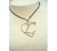 Pendente CUORE con INIZIALE " L " in ARGENTO 925 - Ciondolo con girocollo -