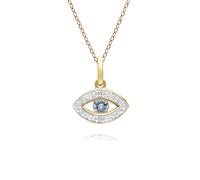 Pendente Dainty Evil Eye In Topazio Blu E Diamante In Oro Giallo 9ct