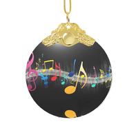 Pendente di vetro rotondo scintillante della nota musicale variopinta, ornamento a 3 pollici del diametro per Natale