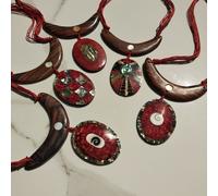 pendente e collana MADREPERLA conchiglia legno fatto a mano BALI cristallo ROSSO
