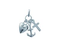 Pendente In Argento 925/000 Rodio - Le 3 Virtù: Ancora / Croce / Cuore
