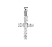 Pendente in argento 925, croce con zirconi bianchi (10×17 mm).