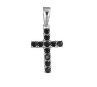 Pendente in argento 925, croce con zirconi neri