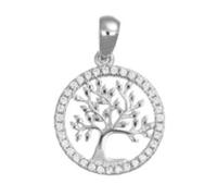 Pendente in argento 925 rodiato con albero della vita e zirconi bianchi (ø 15 mm).
