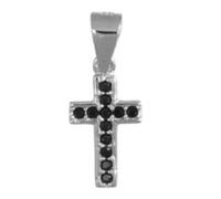 Pendente in argento 925 rodiato, croce con zirconi neri.
