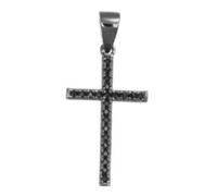 Pendente in argento 925 rodiato, croce con zirconi neri.