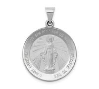 Pendente Medal di Maria Vergine Miracolosa in Oro Bianco 14K Satinato e Lucido