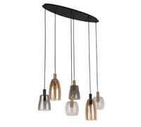 Pendente multi-goccia Divine 6Lt - Metallo nero e vetro colorato