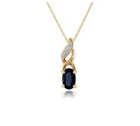 Pendente Ovale Classico In Zaffiro E Diamante In Oro Giallo 9ct