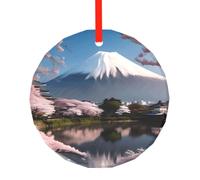 Pendente rotondo in vetro da 7,9 cm, Monte Fuji all'inizio della primavera, ornamento in vetro con stampa per albero e decorazione da appendere per le vacanze