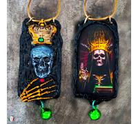 pendente talismano amuleto collana magia nera morte scheletro teschio corona oro
