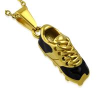 Pendente Uomo Placca Oro Nero Cramponi Da Calcio + 1 Catena Sfera PPP149
