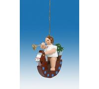 Pendenti Albero Angelo Su Cavallo a Dondolo Con Tromba Corona Altezza Circa 6cm