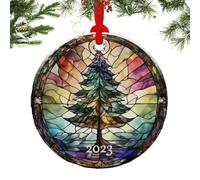 Pendentif En Acrylique De Noël - Ornement Rond 2D 8 cm Pour Arbre De Noël Avec Corde, Décoration Trasparente Faite À La Main | Décor Festif Pour Fenêtre, Porte, Fête, Nouvel An Et Cadeau De Saison