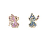 Disney Stitch & Angel - Orecchini a perno Mismatch con Cristallo Viola e Smalto Rosa - Celeste