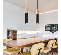 Pendolo Lampada Nero Soggiorno 2-Flammig Appesa Coprire Luce Legno Illuminazione